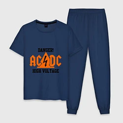 Пижама хлопковая мужская AC/DC: High Voltage, цвет: тёмно-синий