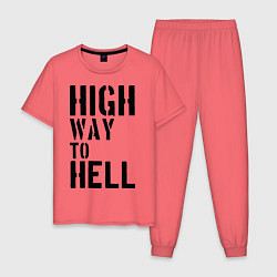 Пижама хлопковая мужская High way to hell, цвет: коралловый