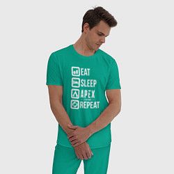 Пижама хлопковая мужская Eat, Sleep, Apex, Repeat, цвет: зеленый — фото 2