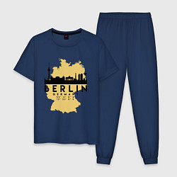 Пижама хлопковая мужская Берлин - Германия, цвет: тёмно-синий