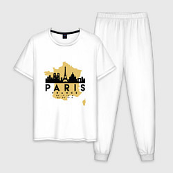 Пижама хлопковая мужская Париж - Франция, цвет: белый