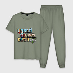 Пижама хлопковая мужская GTA 5 Stories, цвет: авокадо
