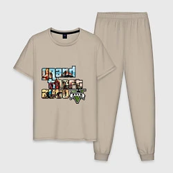 Пижама хлопковая мужская GTA 5 Stories, цвет: миндальный