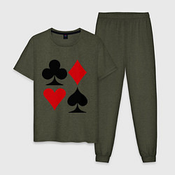 Пижама хлопковая мужская Масти карт, цвет: меланж-хаки