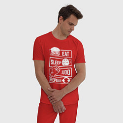 Пижама хлопковая мужская Есть, спать, дзюдо, цвет: красный — фото 2