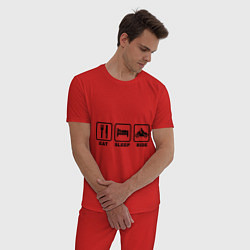 Пижама хлопковая мужская Eat Sleep Ride, цвет: красный — фото 2