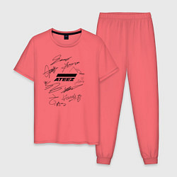Пижама хлопковая мужская Ateez автографы, цвет: коралловый