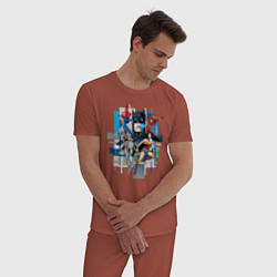 Пижама хлопковая мужская Лига Справедливости, цвет: кирпичный — фото 2