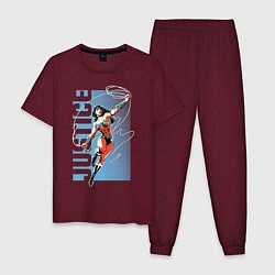 Пижама хлопковая мужская Justice Wonder Woman, цвет: меланж-бордовый