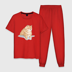 Пижама хлопковая мужская Толстый Кот, цвет: красный