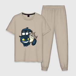 Пижама хлопковая мужская Tardis Totoro, цвет: миндальный