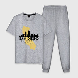 Пижама хлопковая мужская Сан-Диего Калифрния, цвет: меланж