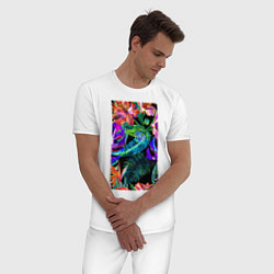 Пижама хлопковая мужская Красочные Тропики, цвет: белый — фото 2