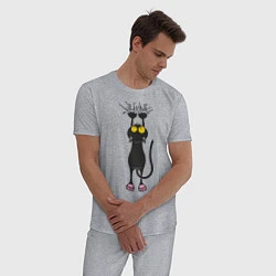 Пижама хлопковая мужская Висящий кот, цвет: меланж — фото 2