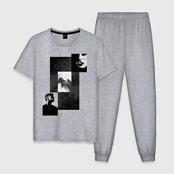 Пижама хлопковая мужская Чёрно-белые фото, цвет: меланж