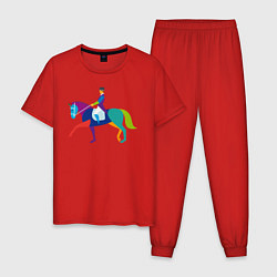 Пижама хлопковая мужская Всадник на коне, цвет: красный