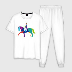 Пижама хлопковая мужская Всадник на коне, цвет: белый