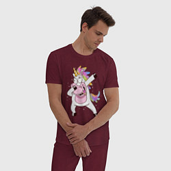 Пижама хлопковая мужская Dabbing Unicorn, цвет: меланж-бордовый — фото 2