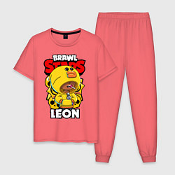 Пижама хлопковая мужская BRAWL STARS SALLY LEON, цвет: коралловый