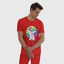 Пижама хлопковая мужская Dab Unicorn, цвет: красный — фото 2