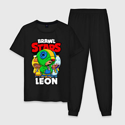 Пижама хлопковая мужская BRAWL STARS LEON, цвет: черный