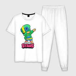 Пижама хлопковая мужская Brawl Stars Leon, Dab, цвет: белый