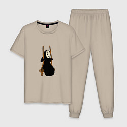 Пижама хлопковая мужская Безликий на качелях, цвет: миндальный