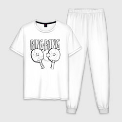 Пижама хлопковая мужская Пинг понг, цвет: белый