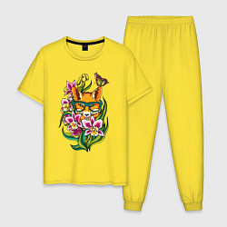 Пижама хлопковая мужская Лиса, цвет: желтый