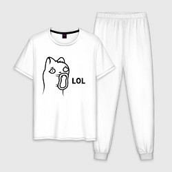 Пижама хлопковая мужская Cat Troll Face, цвет: белый