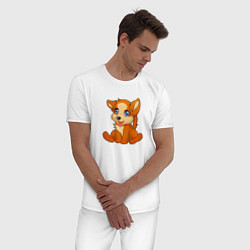 Пижама хлопковая мужская Милый щенок Корги, цвет: белый — фото 2
