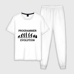 Пижама хлопковая мужская Эволюция программиста, цвет: белый