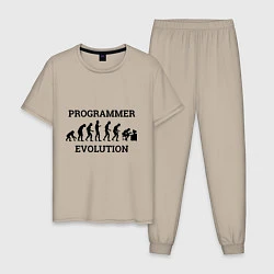 Пижама хлопковая мужская Эволюция программиста, цвет: миндальный