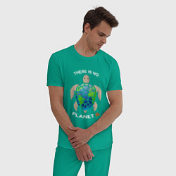 Пижама хлопковая мужская There's no planet B, цвет: зеленый — фото 2