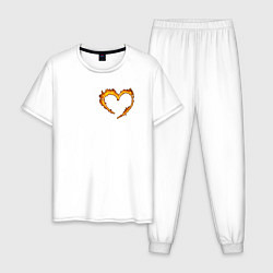 Пижама хлопковая мужская Горящее сердце, цвет: белый