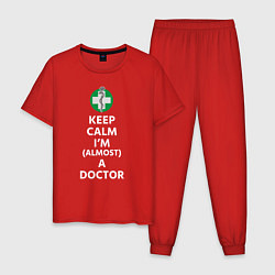 Пижама хлопковая мужская Keep calm I??m a doctor, цвет: красный