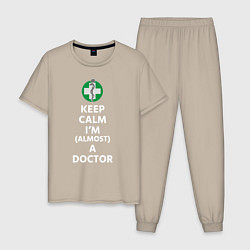 Пижама хлопковая мужская Keep calm I??m a doctor, цвет: миндальный