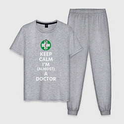 Пижама хлопковая мужская Keep calm I??m a doctor, цвет: меланж