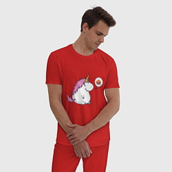 Пижама хлопковая мужская Пухленький единорог, цвет: красный — фото 2