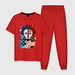 Пижама хлопковая мужская KIMETSU NO YAIBA, цвет: красный