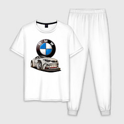 Пижама хлопковая мужская BMW оскал, цвет: белый