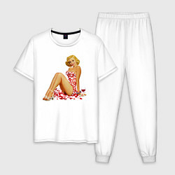 Пижама хлопковая мужская Retro PinUp Girl, цвет: белый