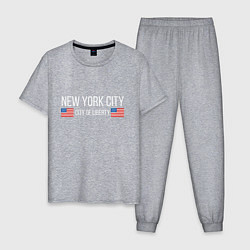 Пижама хлопковая мужская NEW YORK, цвет: меланж
