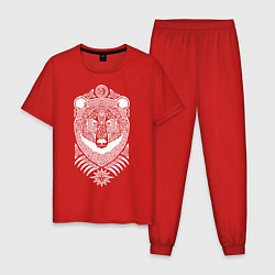Пижама хлопковая мужская Медведь, цвет: красный