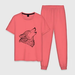 Пижама хлопковая мужская Поющий волк, цвет: коралловый