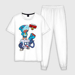 Пижама хлопковая мужская BRAWL STARS LEON SHARK 8-BIT, цвет: белый
