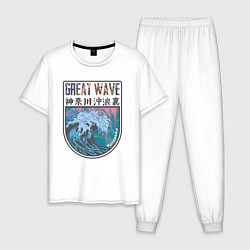 Пижама хлопковая мужская Vaporwave Kanagawa, цвет: белый