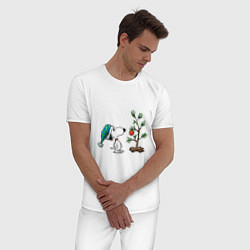 Пижама хлопковая мужская Снупи и ёлка, цвет: белый — фото 2