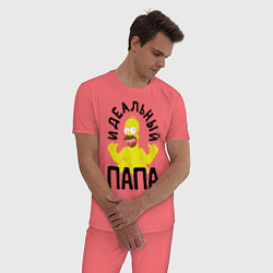 Пижама хлопковая мужская Идеальный папа цвета коралловый — фото 2