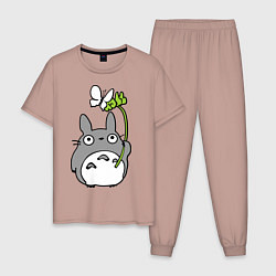 Пижама хлопковая мужская Totoro и бабочка, цвет: пыльно-розовый